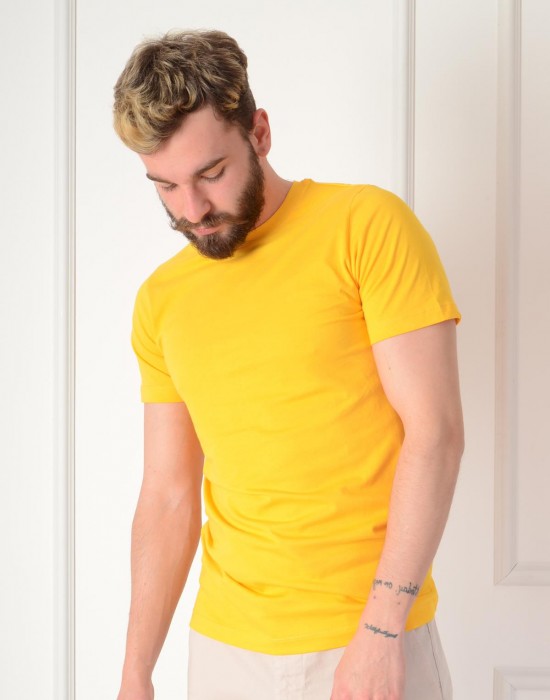 Basic Slim Fit Limon Sarı Erkek Tişört