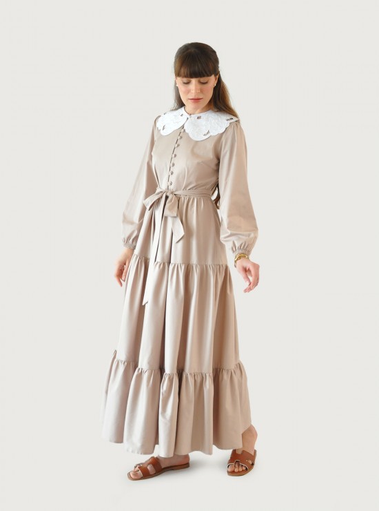 Bloom Katlı Elbise - Bej