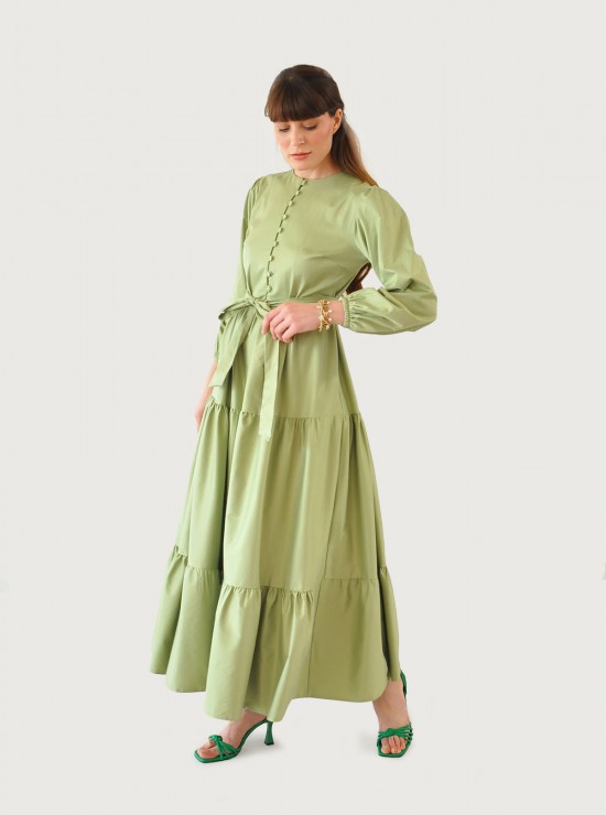 Bloom Katlı Elbise - Yeşil