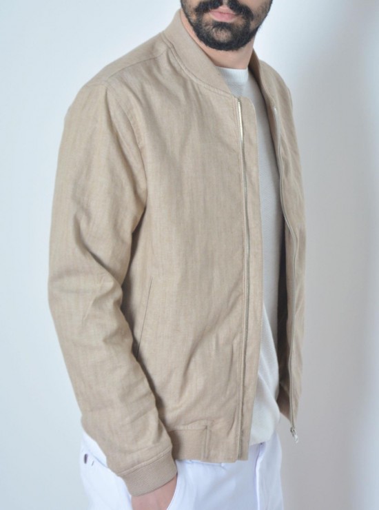Bomber Pamuk Keten Fermuarlı Bej Erkek Ceket Bomber Pamuk Keten Fermuarlı Bej Erkek Ceket