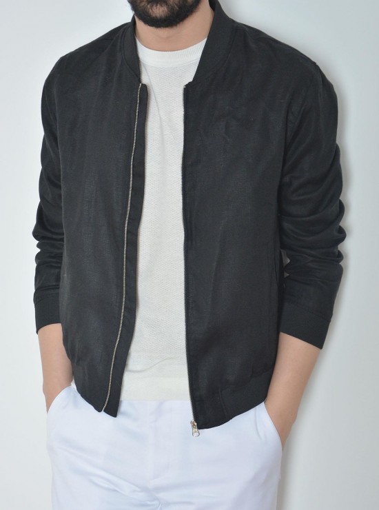 Bomber Saf Keten Fermuarlı Siyah Erkek Ceket Bomber Saf Keten Fermuarlı Siyah Erkek Ceket