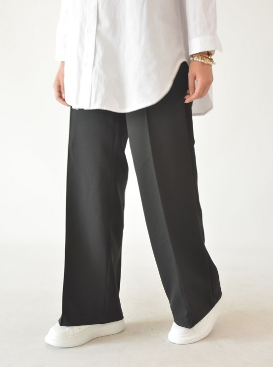 Çimalı Bol Kesim Yazlık Pantolon - Siyah