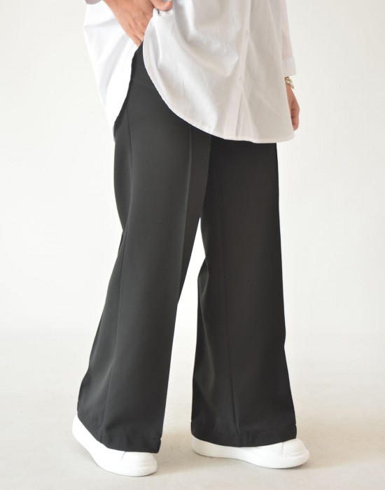 Çimalı Bol Kesim Yazlık Pantolon - Siyah