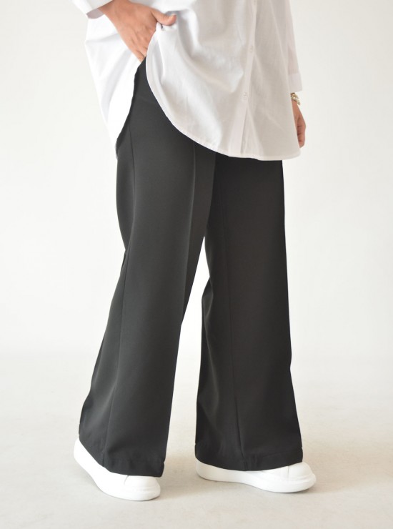 Çimalı Bol Kesim Yazlık Pantolon - Siyah