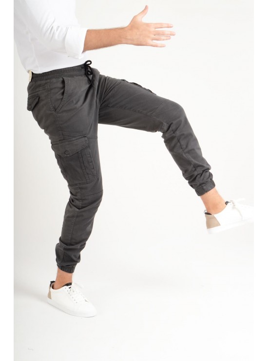 Kargo Bel Ve Paçası Lastikli Füme Erkek Pantolon Kargo Bel Ve Paçası Lastikli Füme Erkek Pantolon