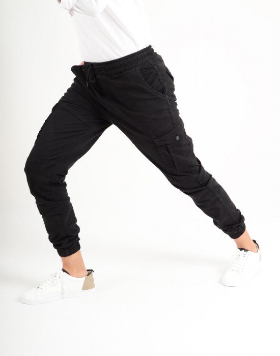 Kargo Bel Ve Paçası Lastikli Siyah Erkek Pantolon Kargo Bel Ve Paçası Lastikli Siyah Erkek Pantolon