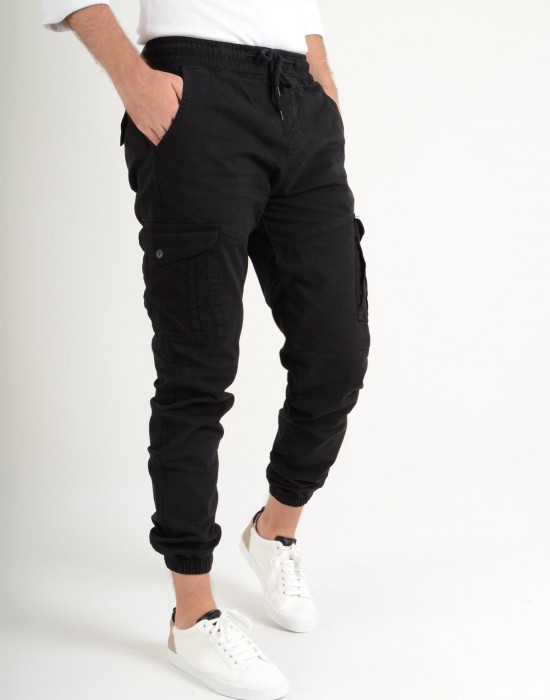 Kargo Bel Ve Paçası Lastikli Siyah Erkek Pantolon Kargo Bel Ve Paçası Lastikli Siyah Erkek Pantolon