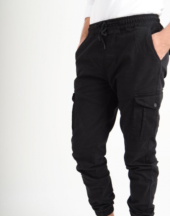 Kargo Bel Ve Paçası Lastikli Siyah Erkek Pantolon Kargo Bel Ve Paçası Lastikli Siyah Erkek Pantolon