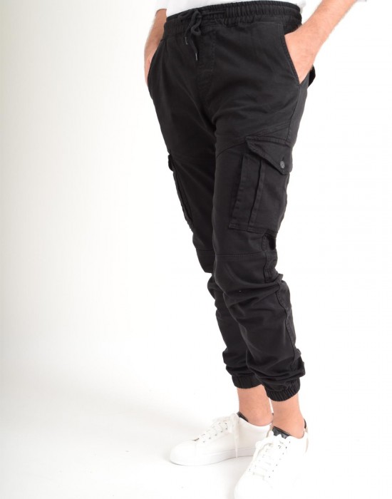 Kargo Bel Ve Paçası Lastikli Siyah Erkek Pantolon Kargo Bel Ve Paçası Lastikli Siyah Erkek Pantolon