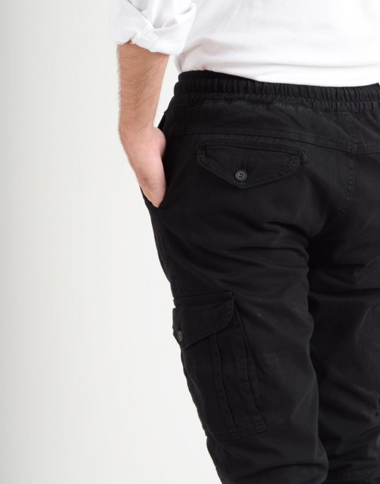 Kargo Bel Ve Paçası Lastikli Siyah Erkek Pantolon Kargo Bel Ve Paçası Lastikli Siyah Erkek Pantolon