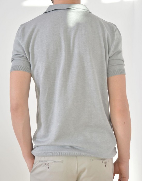 Polo Yaka Dokulu Slim Fit Gri Erkek T-shirt