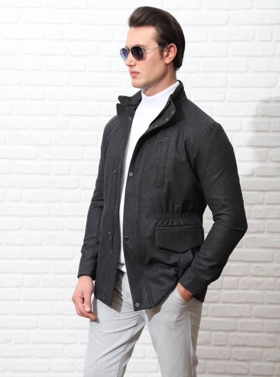 Yün Karışımlı Safari Mont - Füme Yün Karışımlı Safari Mont - Füme