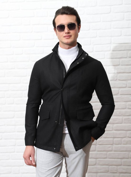 Yün Karışımlı Safari Mont - Siyah Yün Karışımlı Safari Mont - Siyah